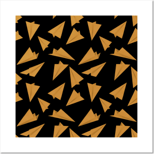 Paper Planes Pattern Golden Black Posters and Art
